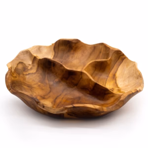 Cuenco de Frutas de Madera de Teak Redondo Suave en Tres Secciones - 30x5.5cm