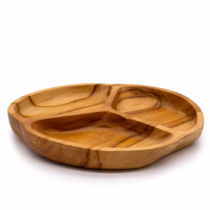 Cuenco de Frutas de Madera de Teak Suave en Tres Secciones - 30x4cm