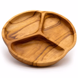 Cuenco de Frutas de Madera de Teak Suave en Tres Secciones - 30x4cm