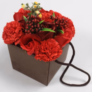 Såpebukett med Blomster - Rød Rose og Nellik
