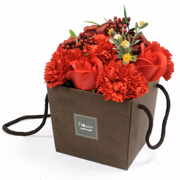 Såpebukett med Blomster - Rød Rose og Nellik