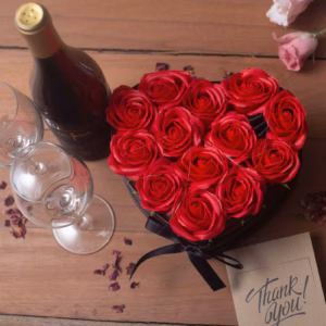 Caja de Regalo de Flores de Jabón - 13 Rosas Rosas - Corazón