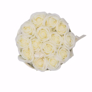 Seifenblumen - Geschenk - Blumenstrauß - 14 Cremefarbene Rosen - Rund
