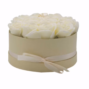 Seifenblumen - Geschenk - Blumenstrauß - 14 Cremefarbene Rosen - Rund