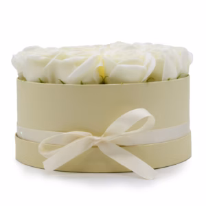 Seifenblumen - Geschenk - Blumenstrauß - 14 Cremefarbene Rosen - Rund