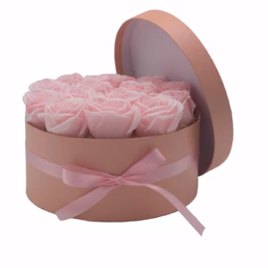 Caja de Regalo de Flores de Jabón - 14 Rosas Rosas - Redonda
