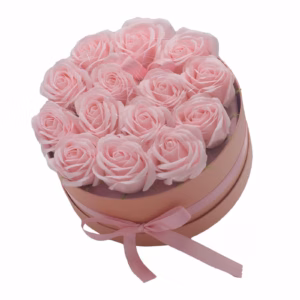Caja de Regalo de Flores de Jabón - 14 Rosas Rosas - Redonda