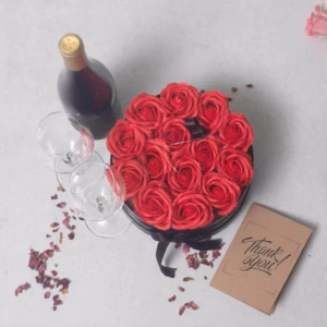 Caja de Regalo de Flores de Jabón - 14 Rosas Rosas - Redonda