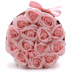Caja de Regalo de Flores de Jabón - 14 Rosas Rosas - Redonda