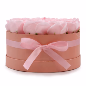 Caja de Regalo de Flores de Jabón - 14 Rosas Rosas - Redonda