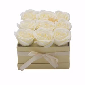 Soap Flower Gift Bouquet - 9 Cream Roses - Square