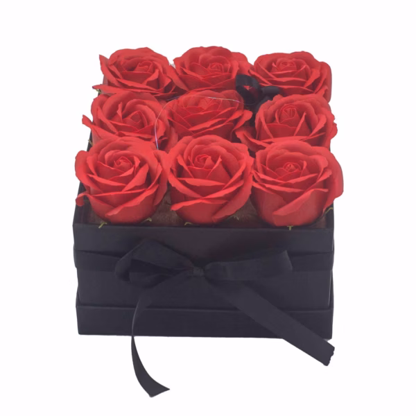 Seifenblumen - Geschenk - Blumenstrauß - 9 Rote Rosen - Quadrat