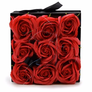Seifenblumen - Geschenk - Blumenstrauß - 9 Rote Rosen - Quadrat
