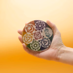 Zeepstenen Schijf Wierookhouder - Zeven Chakra - 10cm