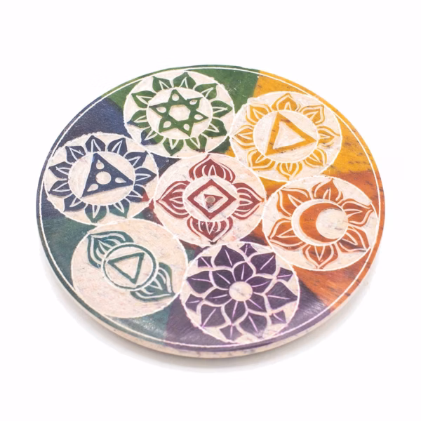 Soapstone Disc Incense Holder 10cm - Seven Chakra