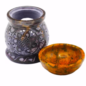 Oljebrenner I Kleberstein 10cm - Mandala Flower - Svart og Gul