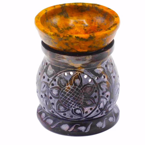Oljebrenner I Kleberstein 10cm - Mandala Flower - Svart og Gul