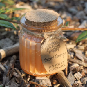 Sojawachskerze in Glas mit Korkdeckel "Gewürzorange"