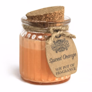 Sojawachskerze in Glas mit Korkdeckel "Gewürzorange"