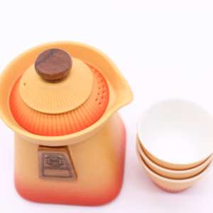 Temple Tepotte Sæt & Three Cups - Orange Earth