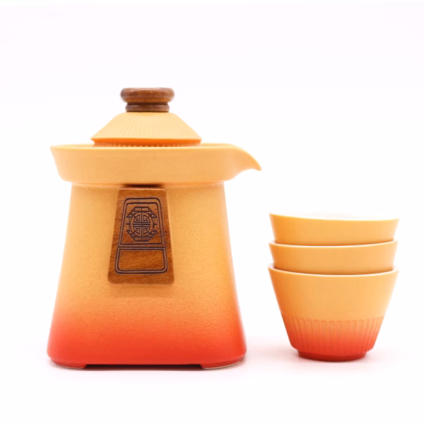 Temple Tepotte Sæt & Three Cups - Orange Earth