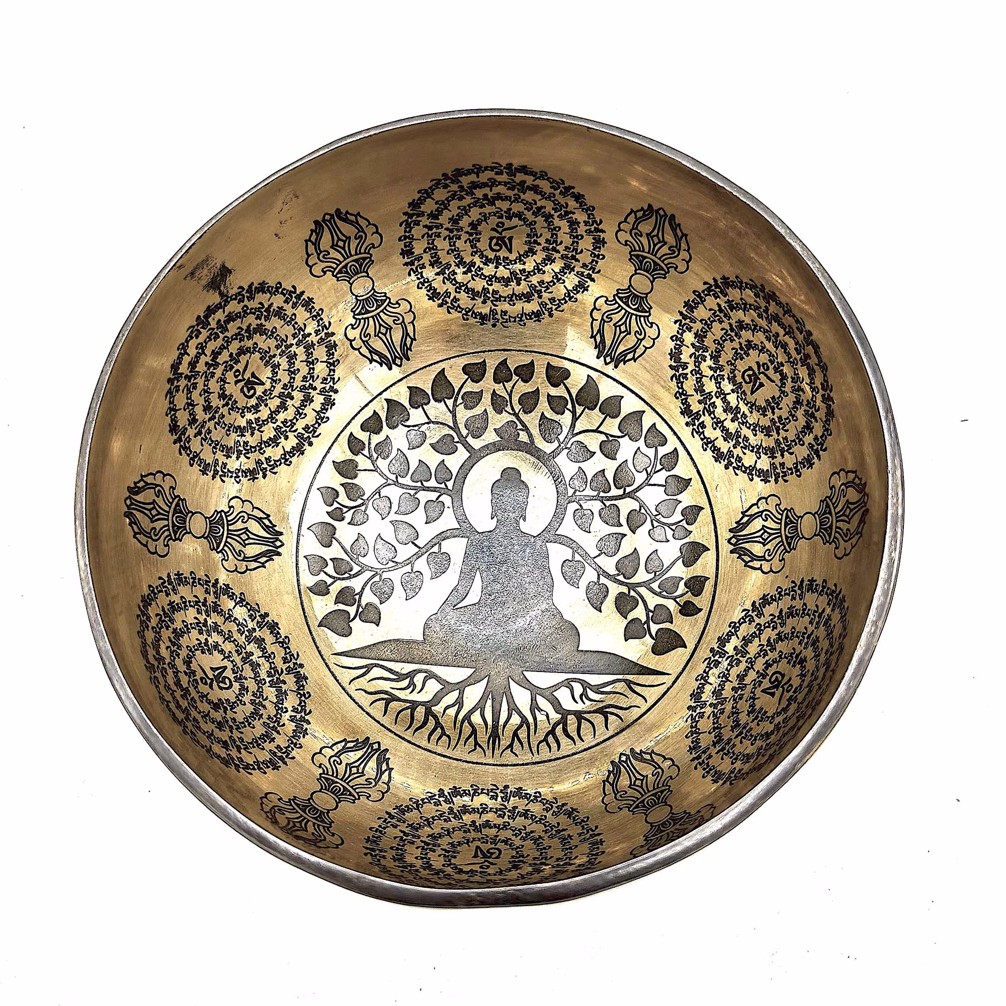 Tibetische Heilschale mit Gravur - 16cm - Bodhi - Baum - Buddha 2 Tibetische Heilschale Mit Gravur - 16Cm - Bodhi - Baum - Buddha