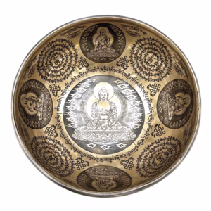 Tibetansk Healingsskål med Indgravering - 5 Buddhaer