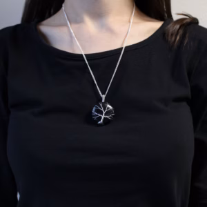 Collier de Pierres Fines Arbre de Vie - Onyx Noir