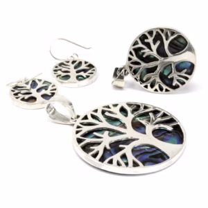 Tree of Life Silver Earrings 15mm - Abalone