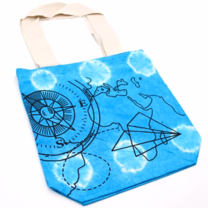 Sac en Coton Tie - Dye - 6oz - 38x42x12cm - Boussole - Bleu - Anse Naturelle