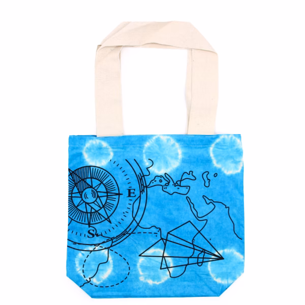 Sac en Coton Tie - Dye - 6oz - 38x42x12cm - Boussole - Bleu - Anse Naturelle