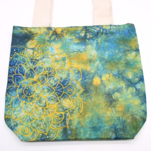 Bolsa de Algodón Tie - Dye - 38x42x12cm - Mandela - Verde/Azul - Asa Natural