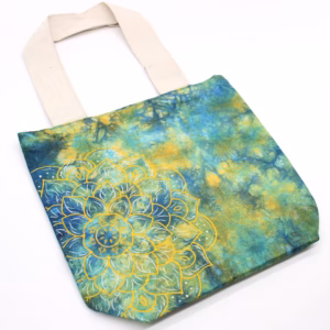Bolsa de Algodón Tie - Dye - 38x42x12cm - Mandela - Verde/Azul - Asa Natural