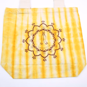 Batikväskor av Bomull - Namaste Händer - Gul - Naturlig Handtag - 38x42x12cm