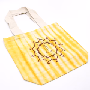 Batikväskor av Bomull - Namaste Händer - Gul - Naturlig Handtag - 38x42x12cm