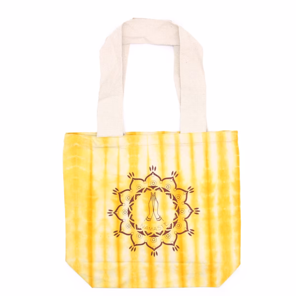 Batikväskor av Bomull - Namaste Händer - Gul - Naturlig Handtag - 38x42x12cm