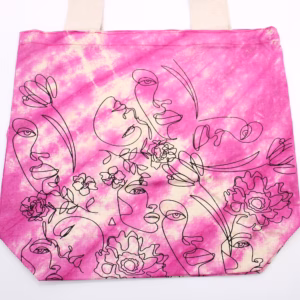 Batikväska - Bomull - Vackert ansikte - Magenta - 38x42x12cm