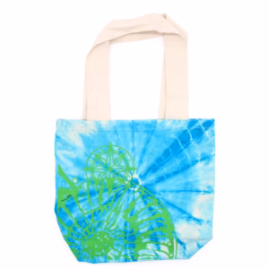 Batikväskor av Bomull - Snäckskal - Blå/Grön - Naturlig Handtag - 38x42x12cm