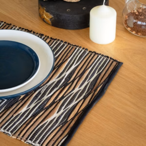 Waterhyacint Natuurlijke Placemat - Zwart en Wit Golven