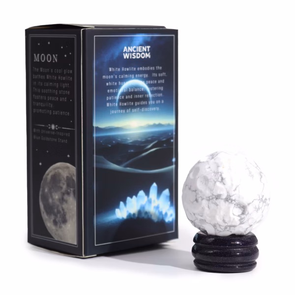 White Howlite Planet on a Sola Goldstone Stand - 40mm - 30x15mm Stand