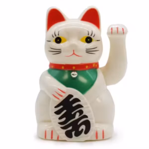 Vit Lycklig Katt - 15cm