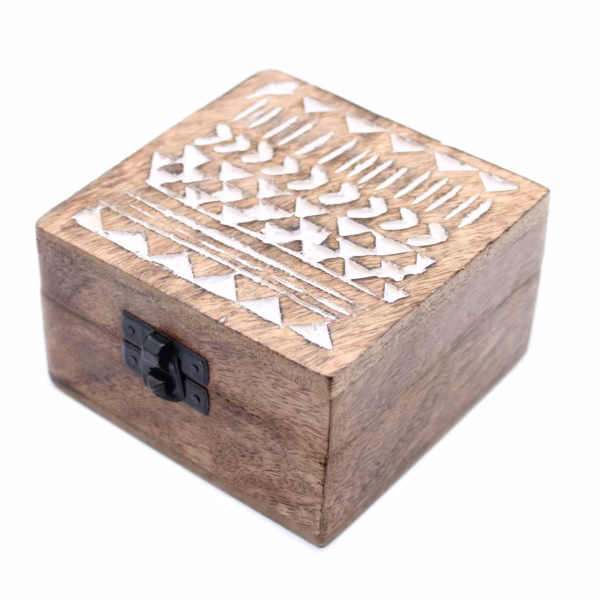 White Washed Wooden Box - 4x4 Aztec Design