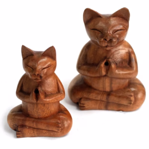 Geschnitzter Räucherbrenner aus Holz - Yoga - Katze - Mittel