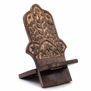 Houten Gegraveerde Telefoonstandaard - Hamsa 20x9,5cm
