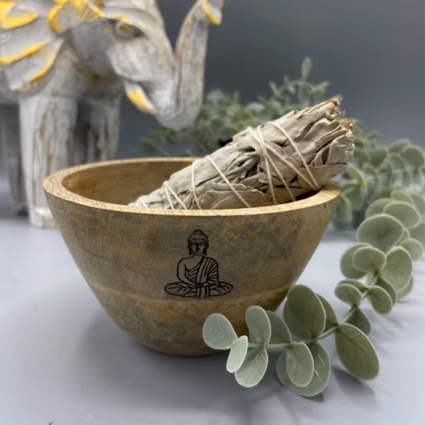 Holzschale für Räucher - Und Ritualopfer - Buddha - 11x7cm