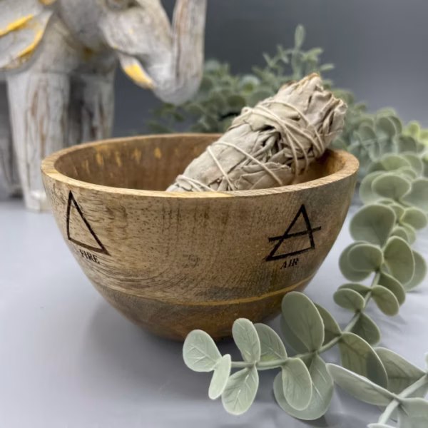 Sage Smudge Stick Skål I Tre - Fire Elementer - 12x7cm