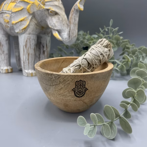 Holzschale für Räucher - Und Ritualopfer - Hamsa - 11x7cm