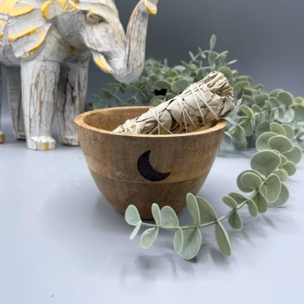 Sage Smudge Stick Skål I Tre - Tre Måner - 12x7cm