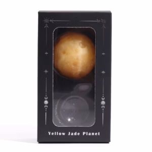 Gelber Jadeplanet auf Einem Sola - Goldflussständer - 40mm - 30x15mm Ständer