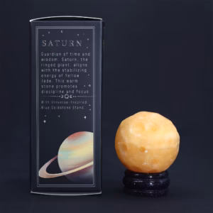Gelber Jadeplanet auf Einem Sola - Goldflussständer - 40mm - 30x15mm Ständer